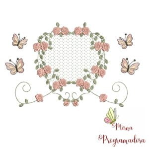 Matriz de Bordado Moldura Flores Borboletas