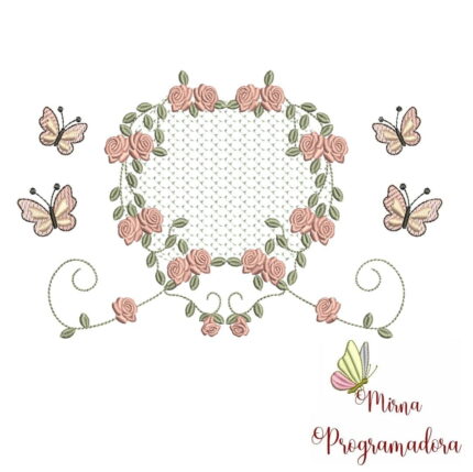 Matriz de Bordado Moldura Flores Borboletas