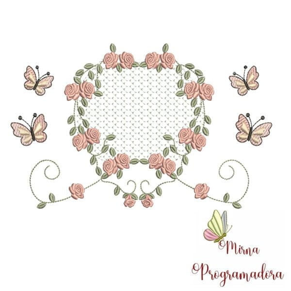 Matriz de Bordado Moldura Flores Borboletas