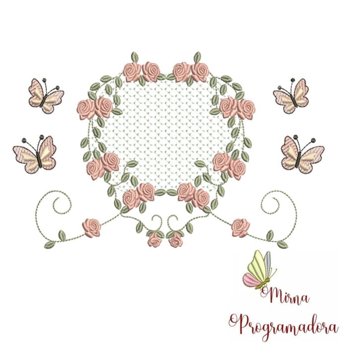 Matriz de Bordado Moldura Flores Borboletas