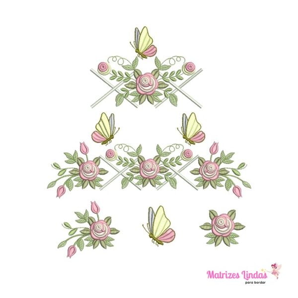 Matriz de Bordado Coleção Moldura Toalha Flores e Borboleta para bordar ML