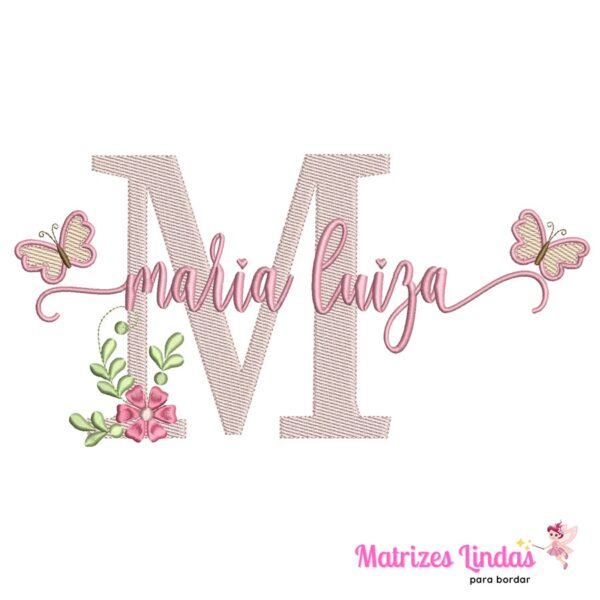 Matriz de Bordado Nome Maria Luiza sobreposto para bordar ML