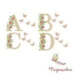 Matriz de Bordado - Alfabeto Flores Borboletas Lindas