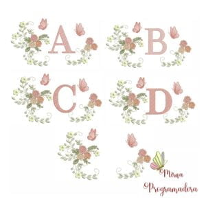 Matriz de bordado – Alfabeto Raminho Flores Borboletas