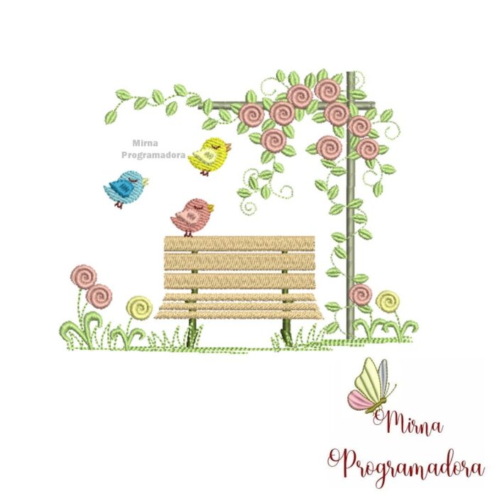 Matriz de Bordado – Jardim Passaros Banco