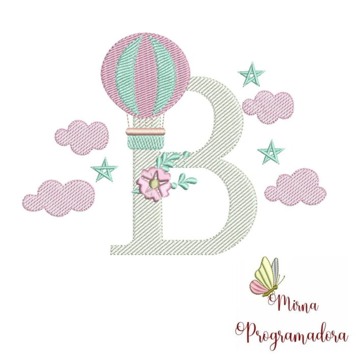 Matriz de Bordado Alfabeto Nuvens Balão Menina - Imagem 2