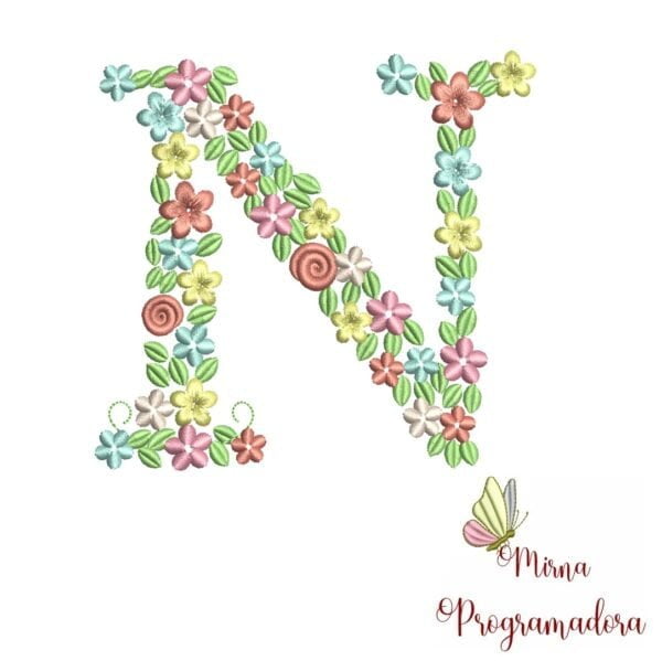 Matriz de Bordado Floral Letra N