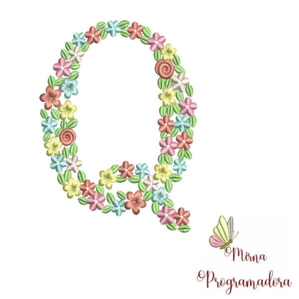 Matriz de Bordado Floral Letra Q