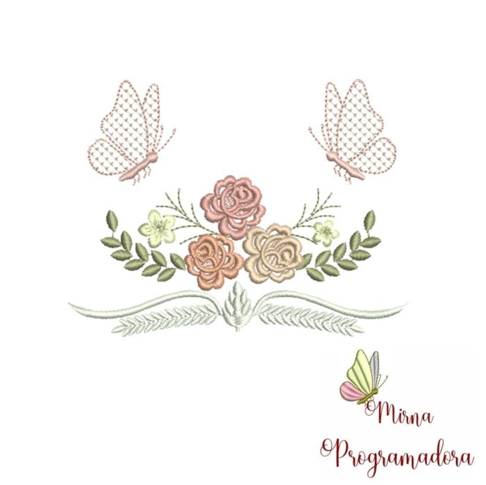 Matriz de Bordado - Moldura Flores Borboletas - Imagem 2