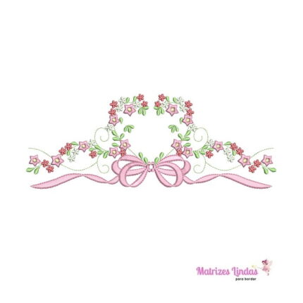 matriz de bordado moldura flores com lacinho para bordar ML