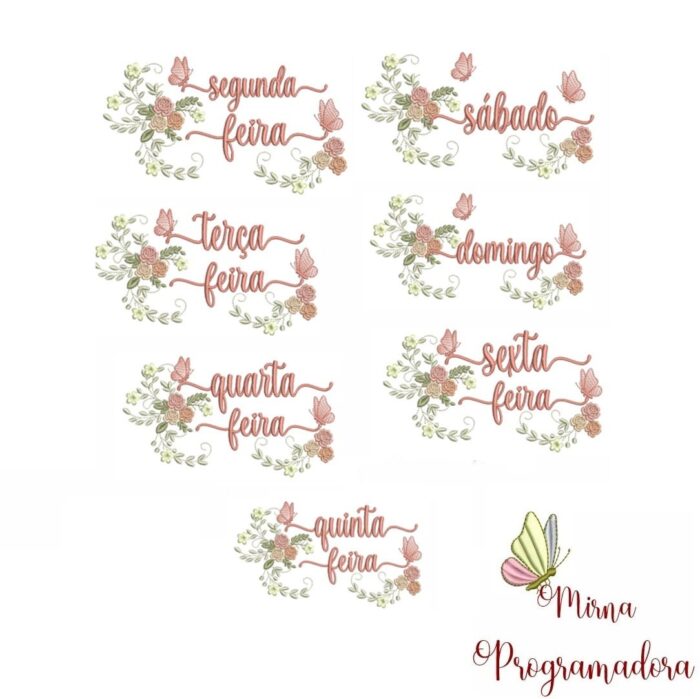 Matriz de bordado – Matriz de Bordado Semaninha Raminho Flores Borboletas