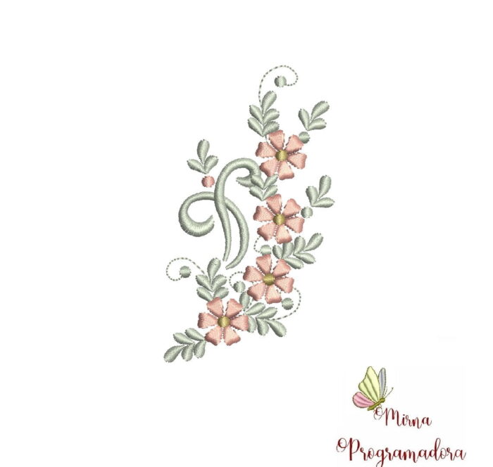 Matriz de Bordado Alfabeto Raminhos Flores - Imagem 2