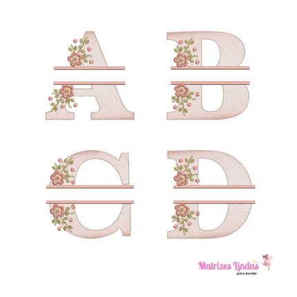 Matriz de bordado alfabeto Entremeio Flores Letras A B C D para bordar ML