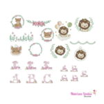 matriz de bordado Coleção Raposinha e Coleção Leãozinho mais brinquedos de Menina para bordar ML