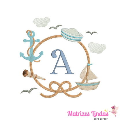matriz de bordado Alfabeto Moldura Veleiro Letra A para bordar site matrizeslindas.com.br