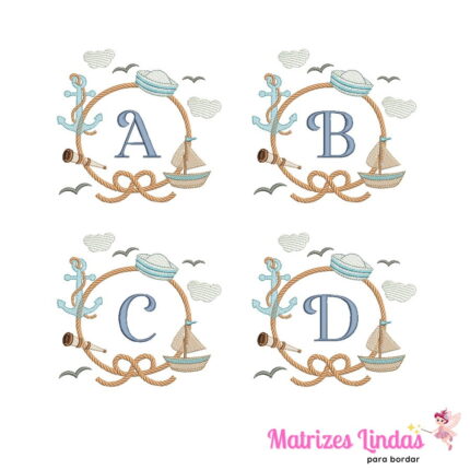 matriz de bordado Alfabeto Moldura Veleiro para bordar site matrizeslindas.com.br