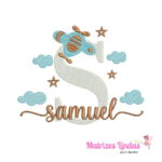 matriz de bordado nome Samuel sobreposto avião para bordar site matrizeslindas.com.br ML