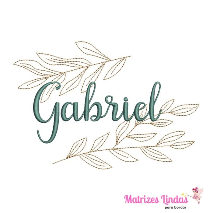 Matriz de Bordado nome Gabriel com folhagem para bordar ML