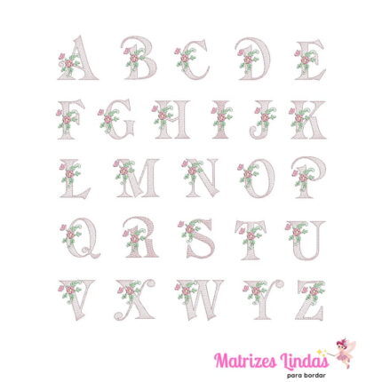 matriz de Bordado Alfabeto completo de A a Z com flor para bordar ML