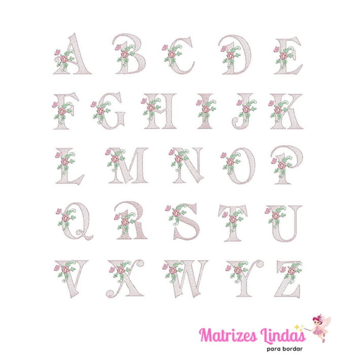 matriz de Bordado Alfabeto completo de A a Z com flor para bordar ML