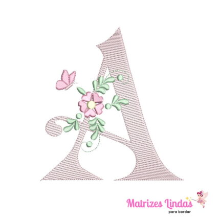 matriz de Bordado Alfabeto letra A com flor para bordar site matrizeslindas.com.br