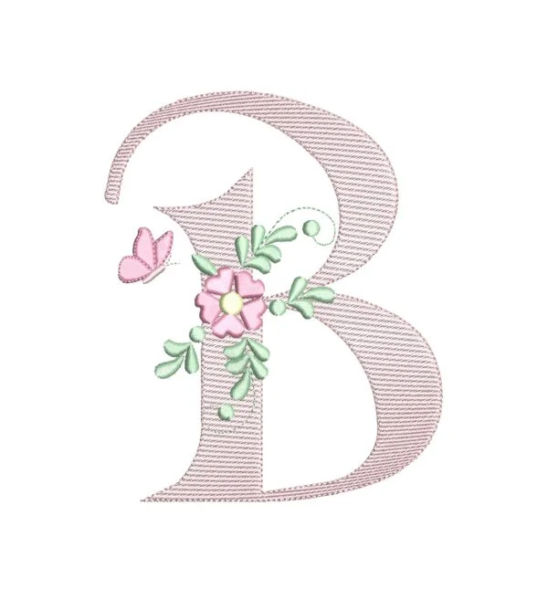 matriz de Bordado Alfabeto letra B com flor para bordar