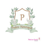 matriz de bordado Brasão Elefantes Safari com Nome Pedro Henrique para bordar site matrizeslindas.com.br