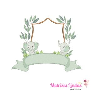 matriz de bordado Brasão Elefantes Safari para bordar site matrizeslindas.com.br