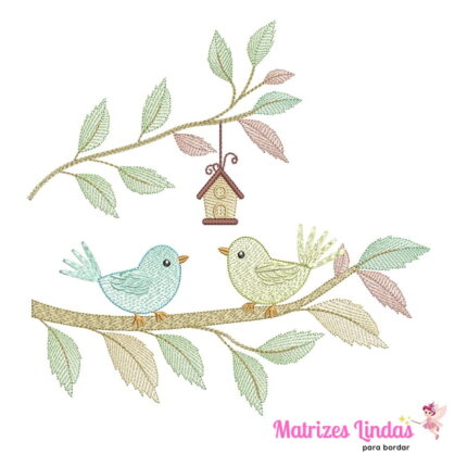 Matriz de Bordado – Casal de Passarinhos no Galho