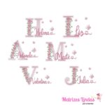 matriz de bordado coleção nomes de meninas com flores e borboleta para bordar ML