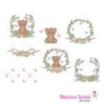 Matriz de Bordado Coleção Molduras Floral com Ursinha Para bordar ML