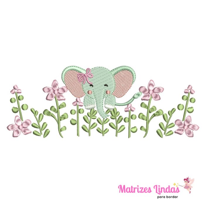 Matriz de Bordado Elefantinha no Jardim para bordar ML
