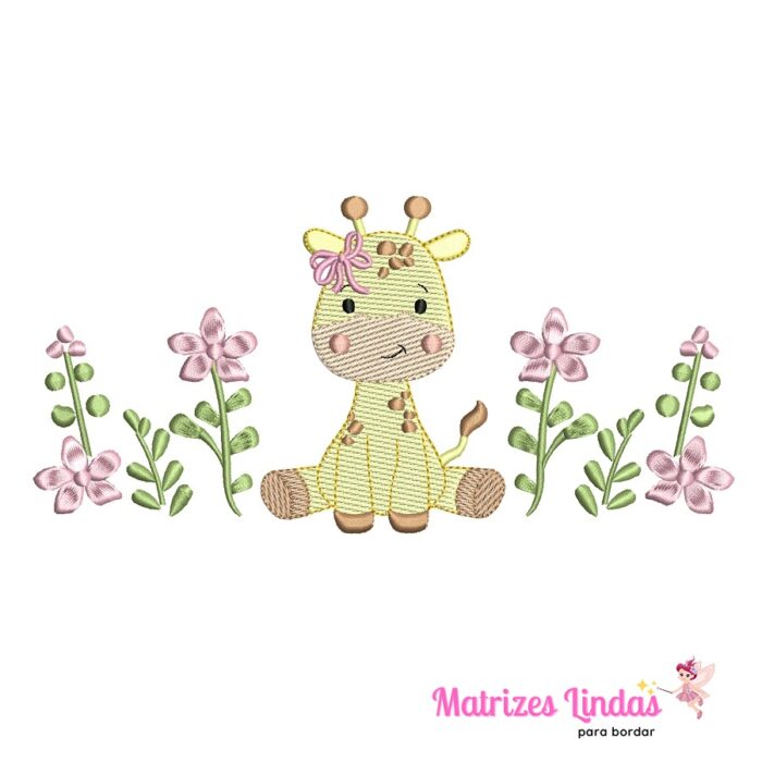 Matriz de Bordado Girafinha no Jardim para bordar ML