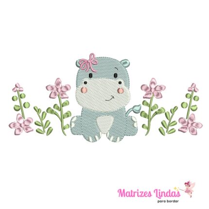 Matriz de Bordado Hipopotamo no Jardim para bordar ML