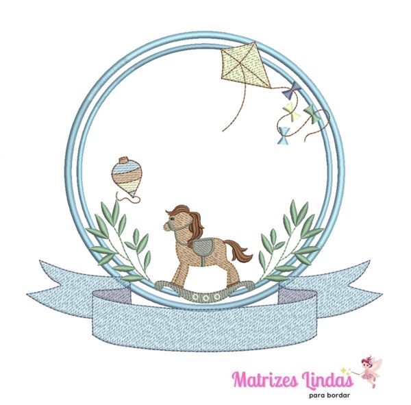 Matriz de Bordado Moldura Cavalinho com Brinquedos Para bordar ML