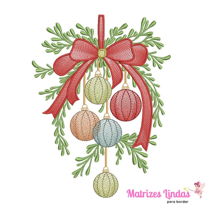 matriz de bordado Laços com Bolas de Natal para bordar ML