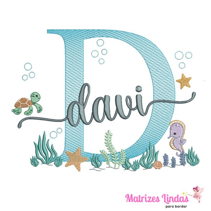 Matriz de Bordado – Nome Davi Fundo do Mar