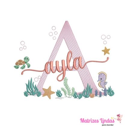 matriz de bordado nome Ayla Fundo do Mar para bordar