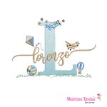 matriz de bordado nome Lorenzo sobreposto brinquedos para bordar ML