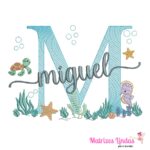 matriz de bordado nome Miguel fundo do mar para bordar ML
