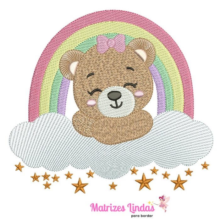 Matriz de Bordado Ursinha Soneca no ArcoIris para bordar ML