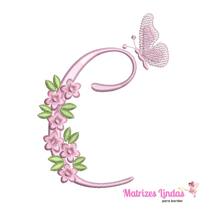 Matriz de bordado Letra C alfabeto Florzinhas para bordar ML