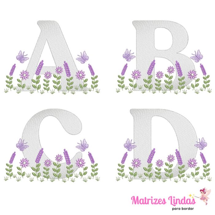 Matriz de Bordado – Alfabeto Jardim Flores Lavanda de A a Z