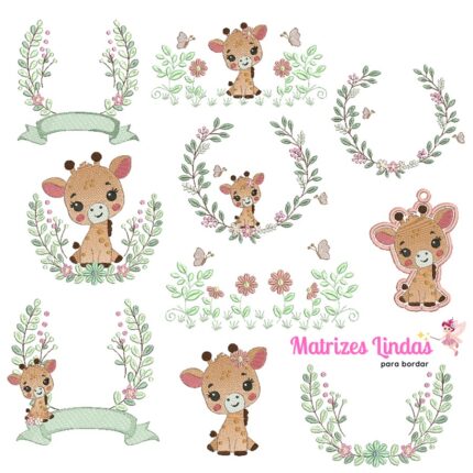 Matriz de Bordado Coleção Girafinha Flowers para bordar ML
