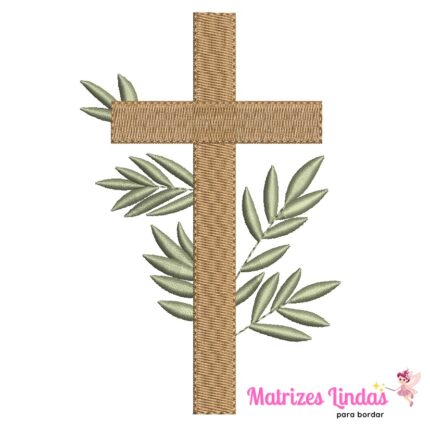 Matriz de Bordado Cruz com Folhas para bordar ML