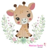 Matriz de Bordado Girafinha Raminho com flores para bordar ML