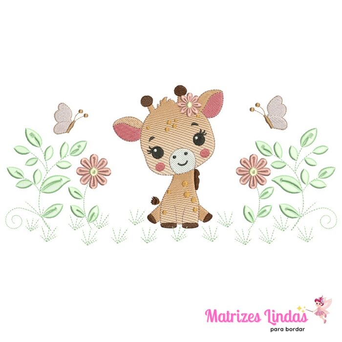 Matriz de Bordado Jardim Girafinha para bordar ML