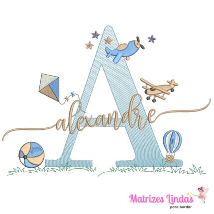 Matriz para Bordado – Nome Alexandre 02 Sobreposto com Brinquedos