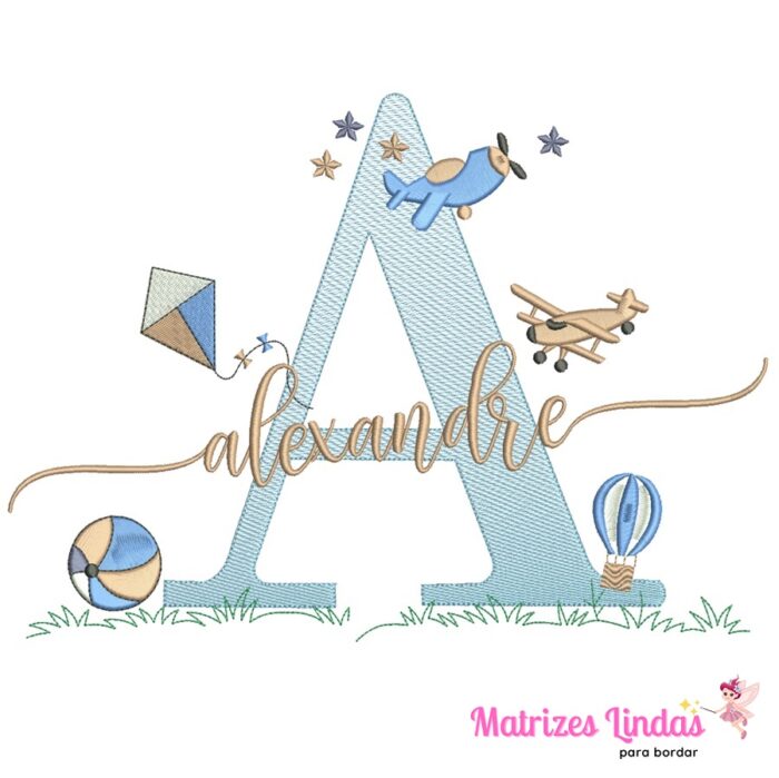 Matriz para Bordado – Nome Alexandre 02 Sobreposto com Brinquedos