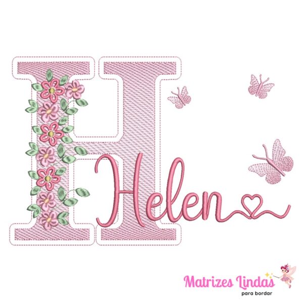 Matriz de Bordado Nome Helen com raminho para bordar ML
